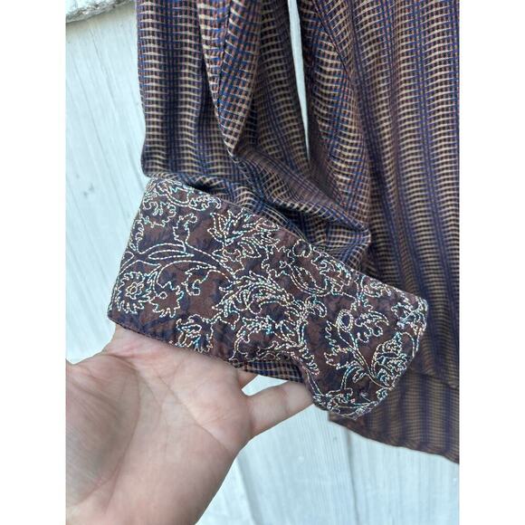 Robert Graham Mens Embroidered Shirt Button-Down Silk Trim Long Sleeve Size L - Picture 5 of 11